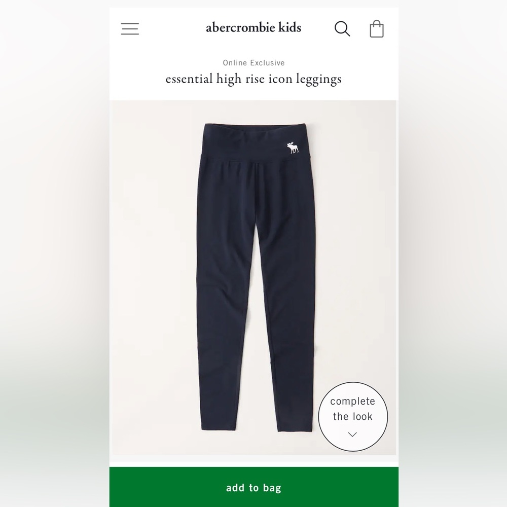 Abercrombie Kids girls essential high rise icon leggings navy blue size 13/14